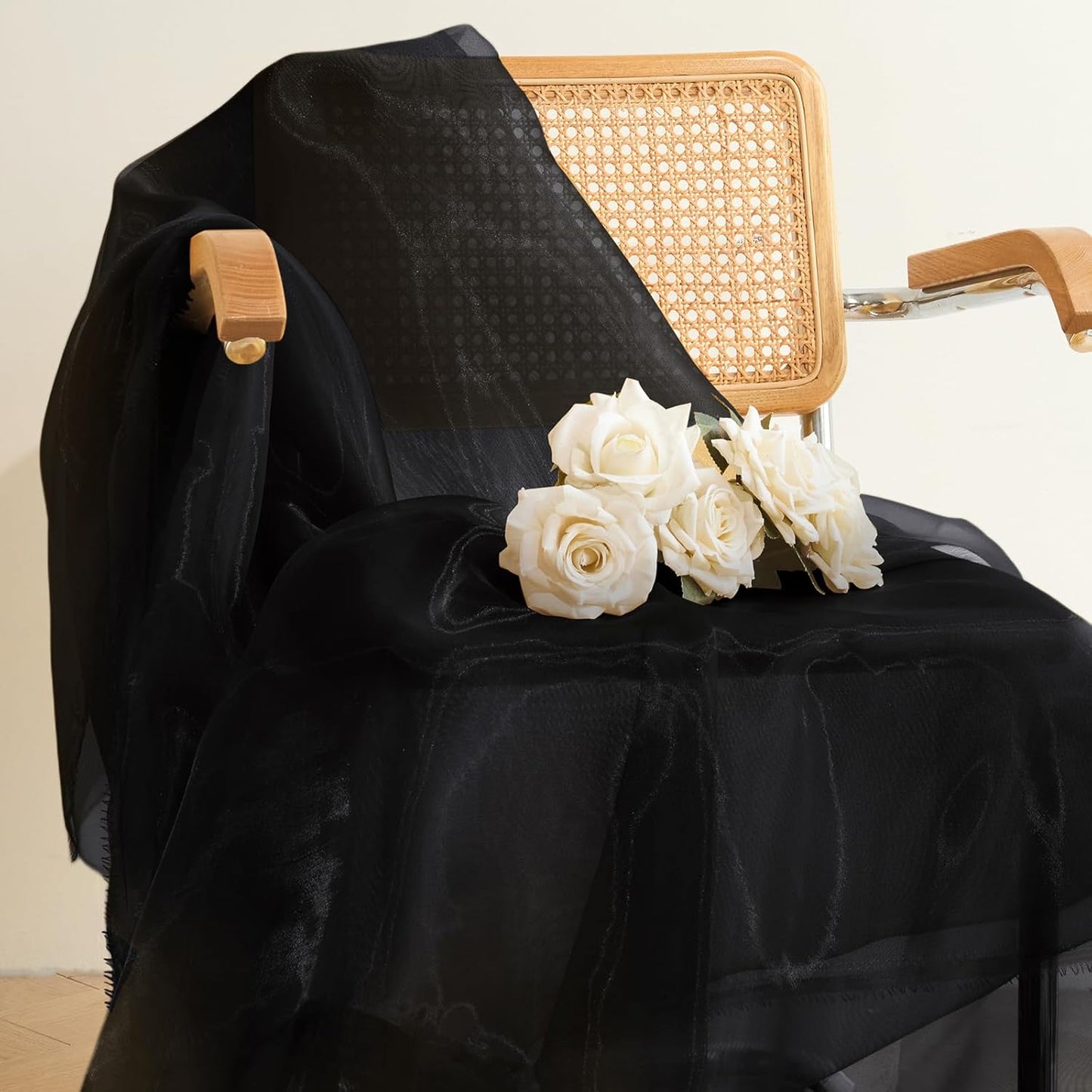 P Pothuiny Sheer Organza Fabric by The Yard, 10 Yards x 60 Inch Wide Bridal Black Organza Tulle Fabric Roll Shiny Gauze Fashion Dress Sewing Craft for Wedding Party Decorations Backdrop
