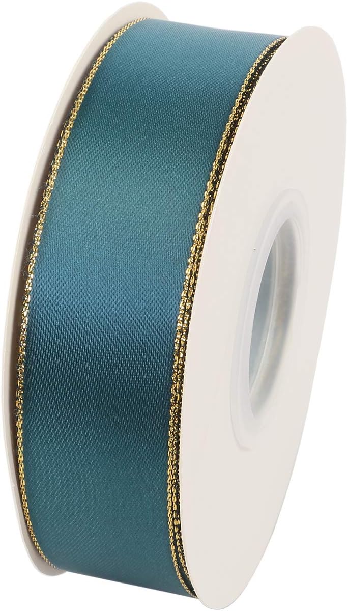 ITIsparkle 1" Inch Double Faced Satin Ribbon 25 Yards with Gold Edges, 1" X 25Yd - Teal