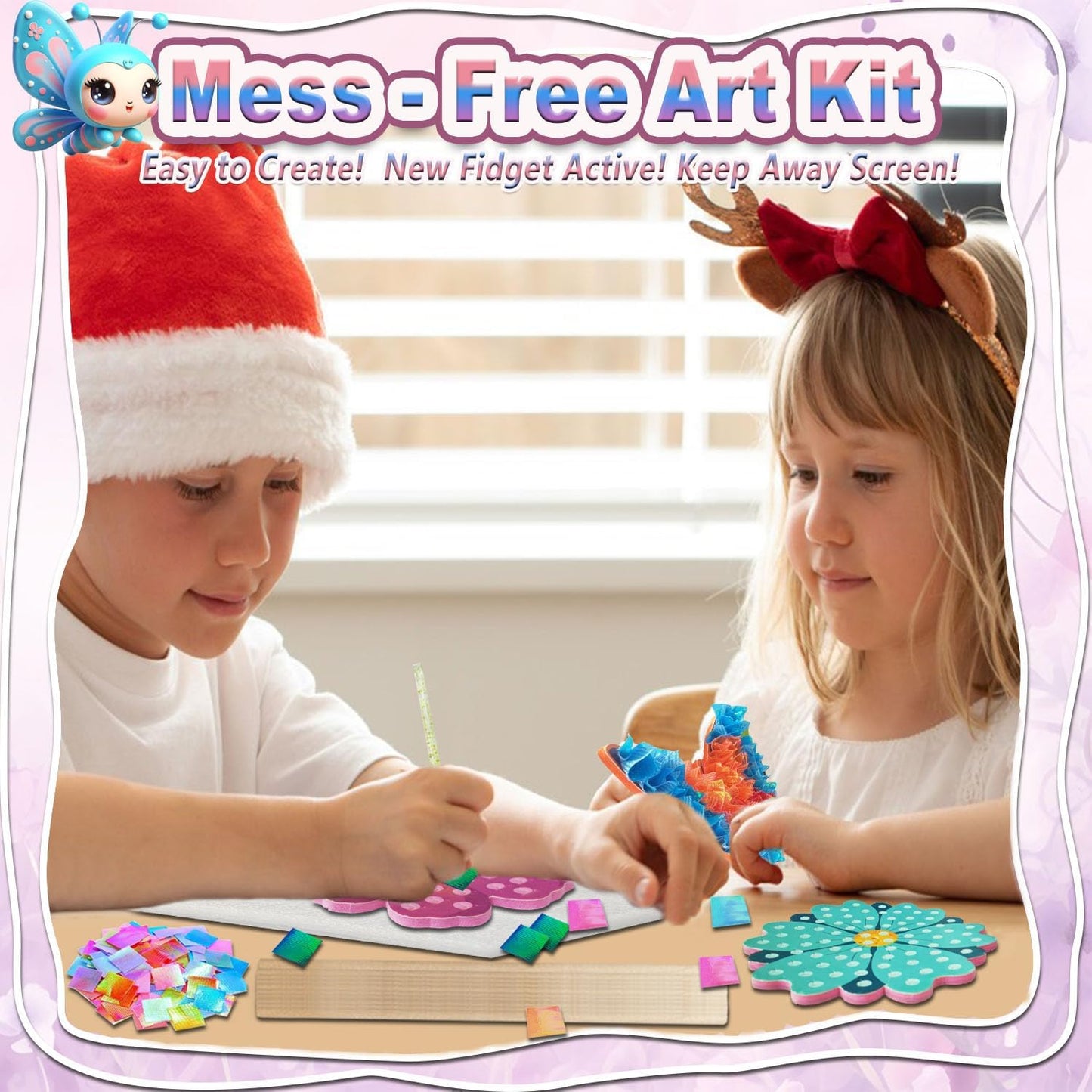 mom&myaboys Flower Bouquet Poke in Kit for Kids - Wooden DIY Craft Set Ages 4-9, No Glue Mess-Free Creative Activity, Fun Arts & Crafts Gift for Girls Boys, Preschool Classroom Birthday Party