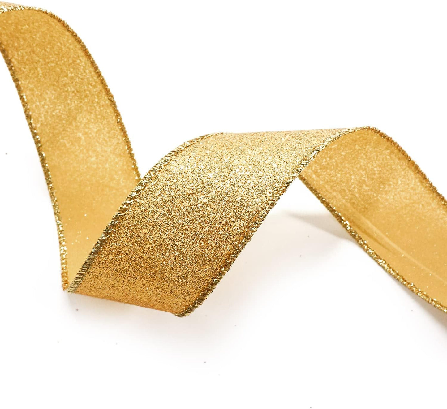 CT CRAFT LLC Glitter Wired Ribbon 1.5" x 10 Yards Yellow Gold for Christmas Home Decor Bow Gift Wrapping DIY Crafts Wreath