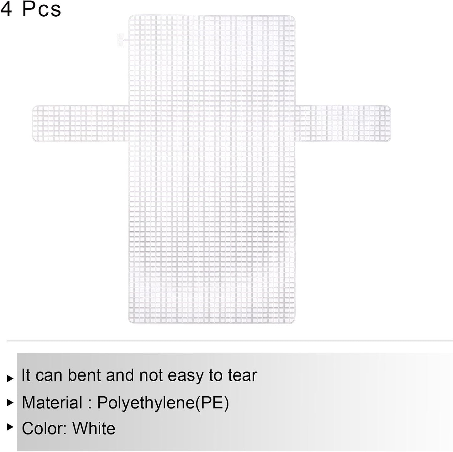 MECCANIXITY 4Pcs Plastic Mesh Canvas Sheet 4 Count 36 cm/ 14.2" for Crochet Bag Making Cross Blank Canvas for Embroidery Needlepoint, Bag, Knit Crochet Mesh, White