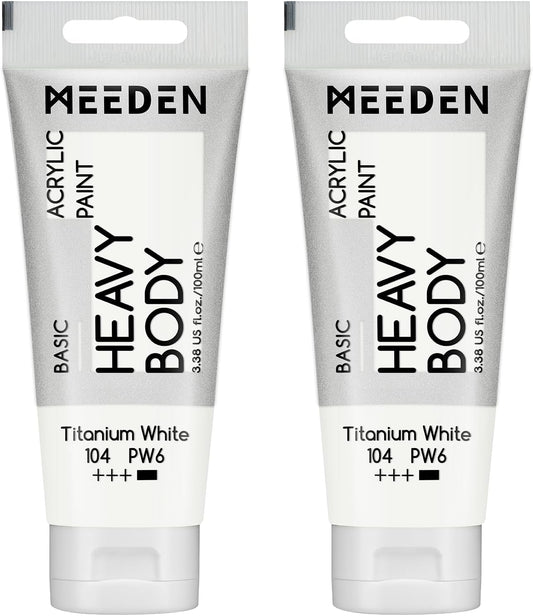 MEEDEN Titanium White Acrylic Paint: Pack of 2 Heavy Body Acrylic Paints (100ml/3.38oz x 2 Tubes)