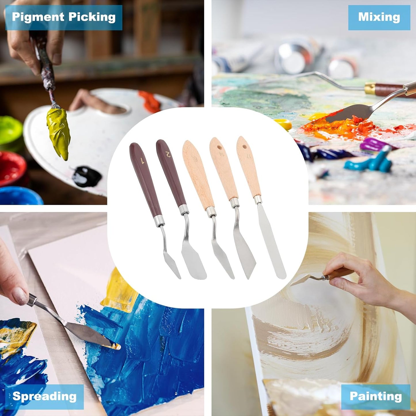 PATIKIL Art Spatula, No.6 15mm Stainless Steel Flexible Palette Knife Painting Knife Painting Spatula Oil Painting Mixing Scraper with Wood Handle for Canvas Acrylic Painting, Brown