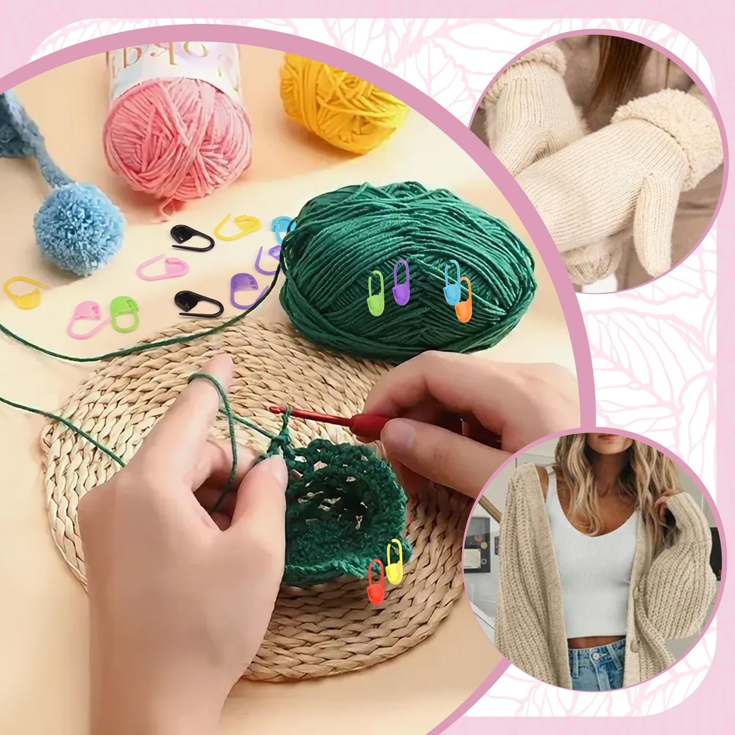 150 PCS Plastic Knitting Stitch Markers for Crocheting, Crochet Stitch Marker for Yarn Crafts Knitting Weaving Locking Plastic Safety Pins Crochet Supplies Accessories, Black