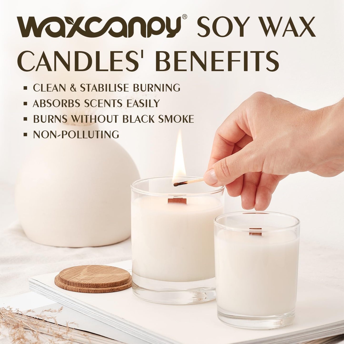 Soy Wax, Waxcanpy Natural Soy Wax for Candle Making, Organic Candle Wax from Farm, No Additives, Harmless and Pure (10lb)