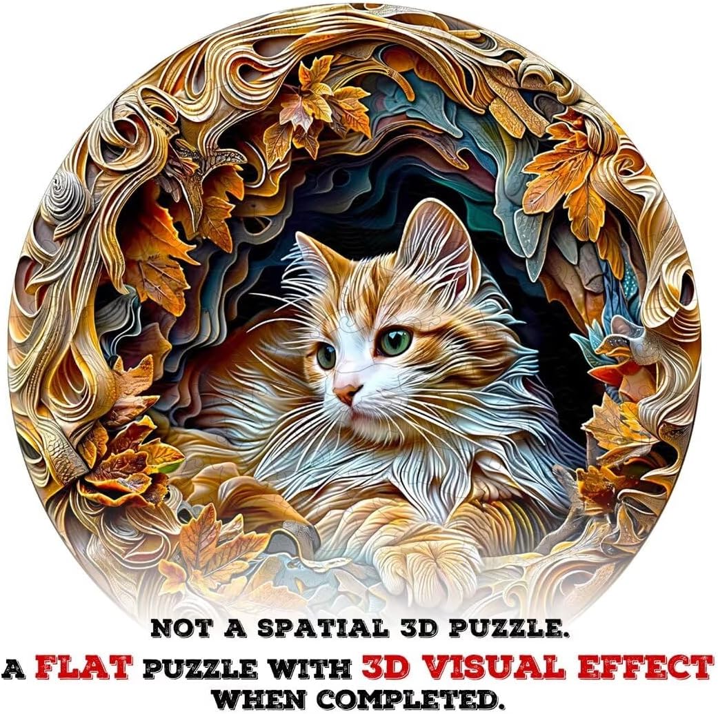 Wooden Puzzles Adults, 3D Cat Wooden Puzzles 300 Pieces, Unique Animal Shaped Wood Challenging Jigsaw Puzzles Gifts for Adults, 13.4x13.3in