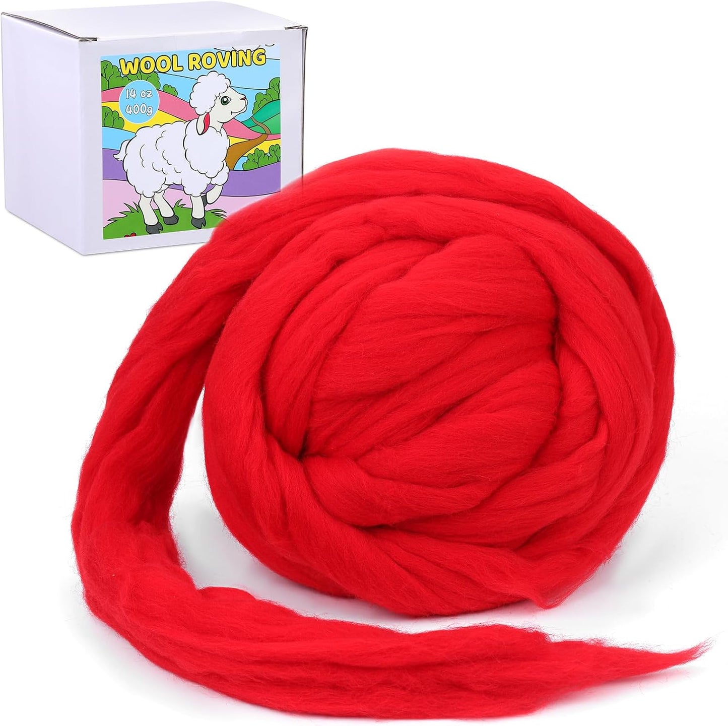 QMNNMA 14.1oz Wool Roving Yarn, Fiber Roving Wool Top, Wool Felting Supplies, Chunky Yarn, Handmade Carded Core Woolen for Craft, Wet Felting DIY Hand Spinning