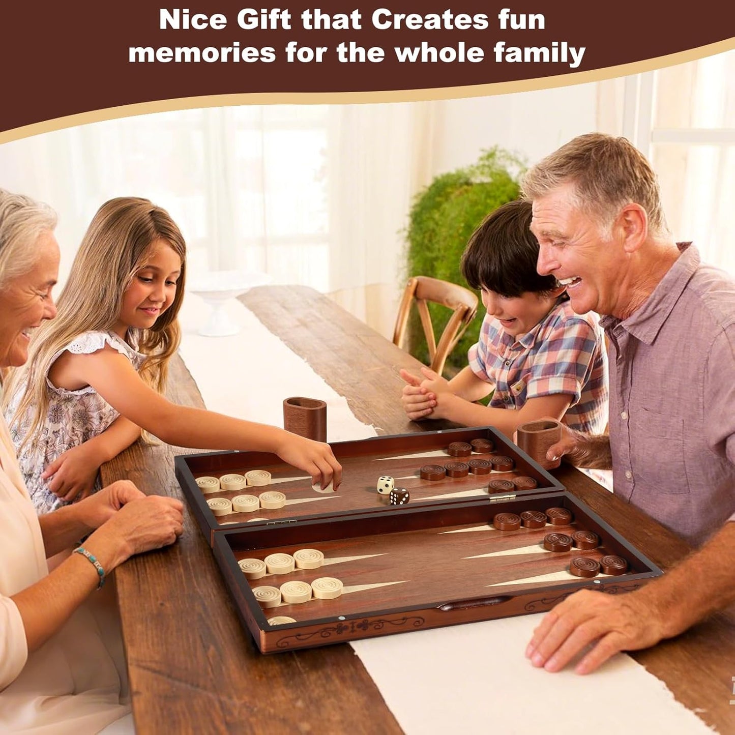 Wooden Folding Backgammon Set - Large 15.75" (40cm), Handcrafted Exquisite Design, Perfect for Adults & Kids, Ideal for Backgammon Enthusiasts