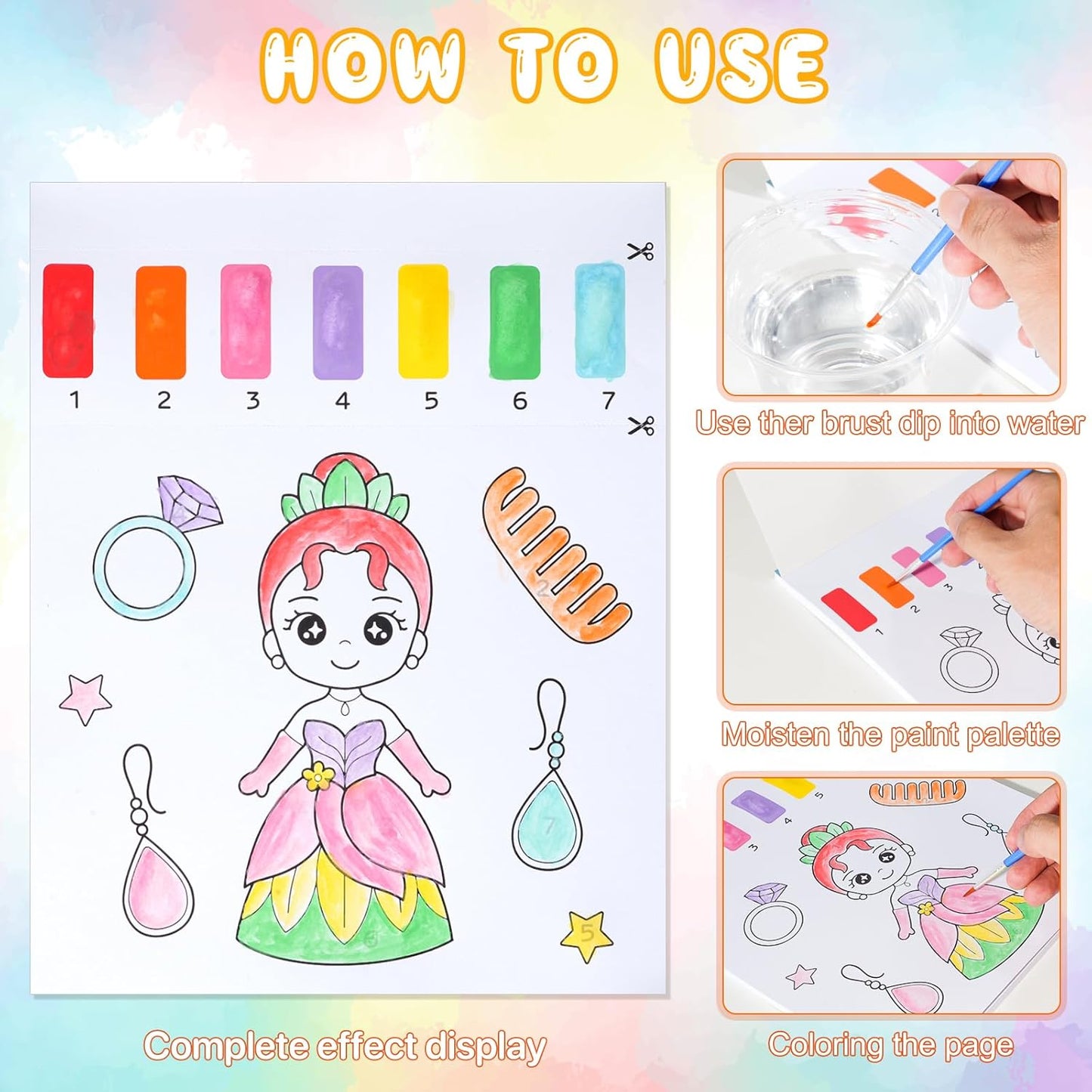 Paint with Water Coloring Books for Kids,Princess Art Craft Kit No Mess Water Color Painting Sets for Kids Ages 4-8,Birthday Gifts Travel Toy Crafts Supplies Kits for Girls Boys Drawing with 2 Brushes