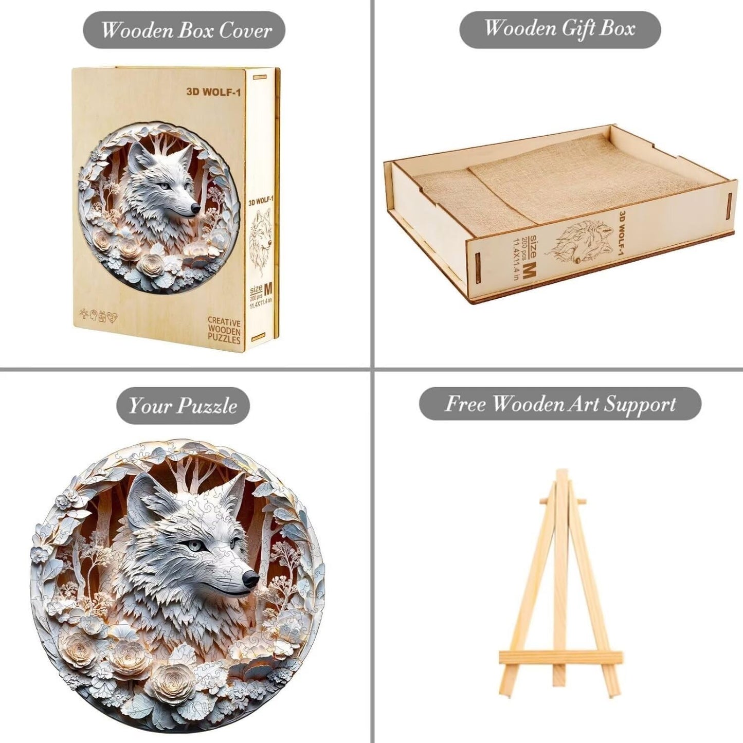 Wooden Puzzles Adults, 3D Wolf Puzzles 300 Pieces, Unique Animal Shaped Wood Challenging Jigsaw Christmas Puzzles Gifts for Adults, 13.4x13.4in