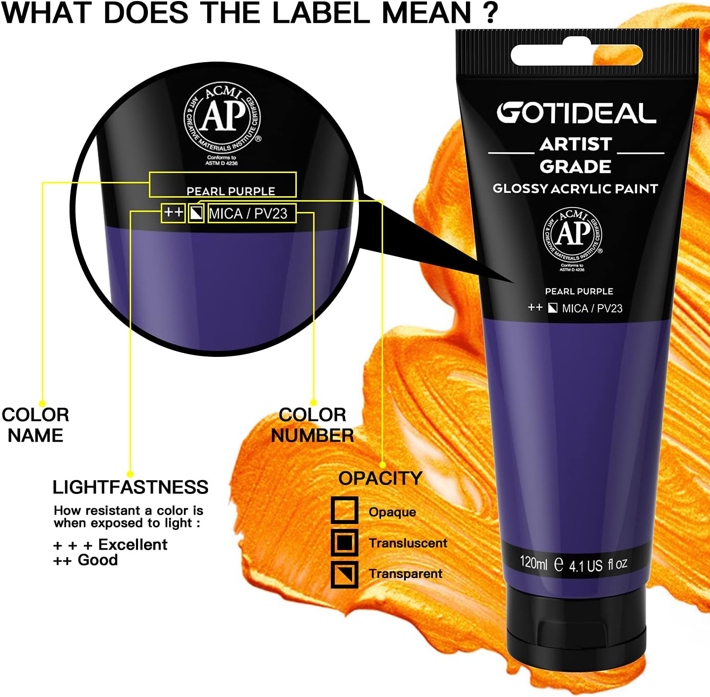 GOTIDEAL Metallic Acrylic Paint Pearl Purple Tubes(120ml, 4.1 oz) Non Toxic Non Fading,Rich Pigments for Painters, Adults & Kids, Ideal for Canvas Wood Clay Fabric Ceramic Craft Supplies