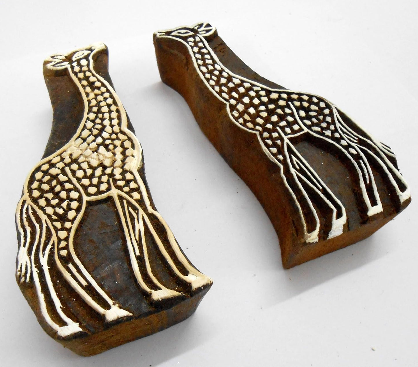 CraftsofIndia® Pair of Giraffe Wooden Blocks Stamps for Printing on Textiles, Pottery Crafts,Henna, Scrapbooking (Set of 2)