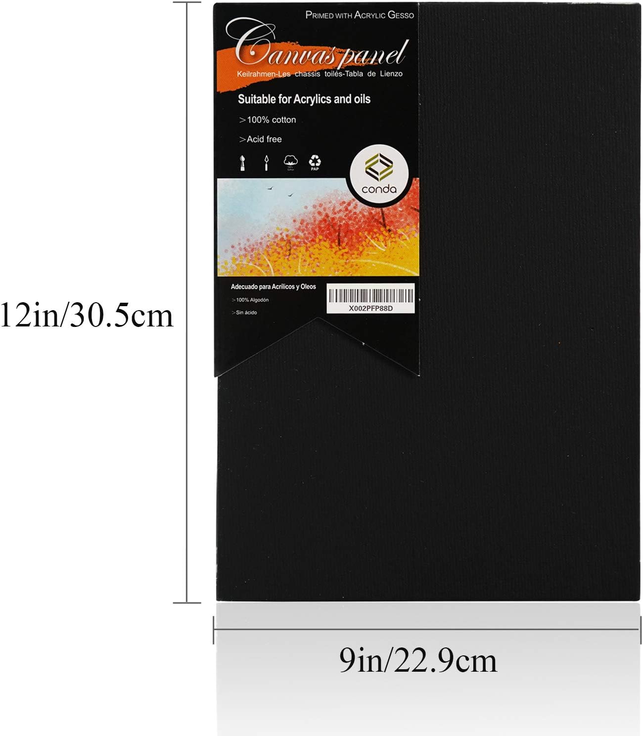 CONDA Black Canvases for Painting 9x12 inch, Pack of 14, 100% Cotton Acid-Free, 8 oz Gesso-Primed, Canvas Panels, Art Boards for Oil & Acrylic Painting