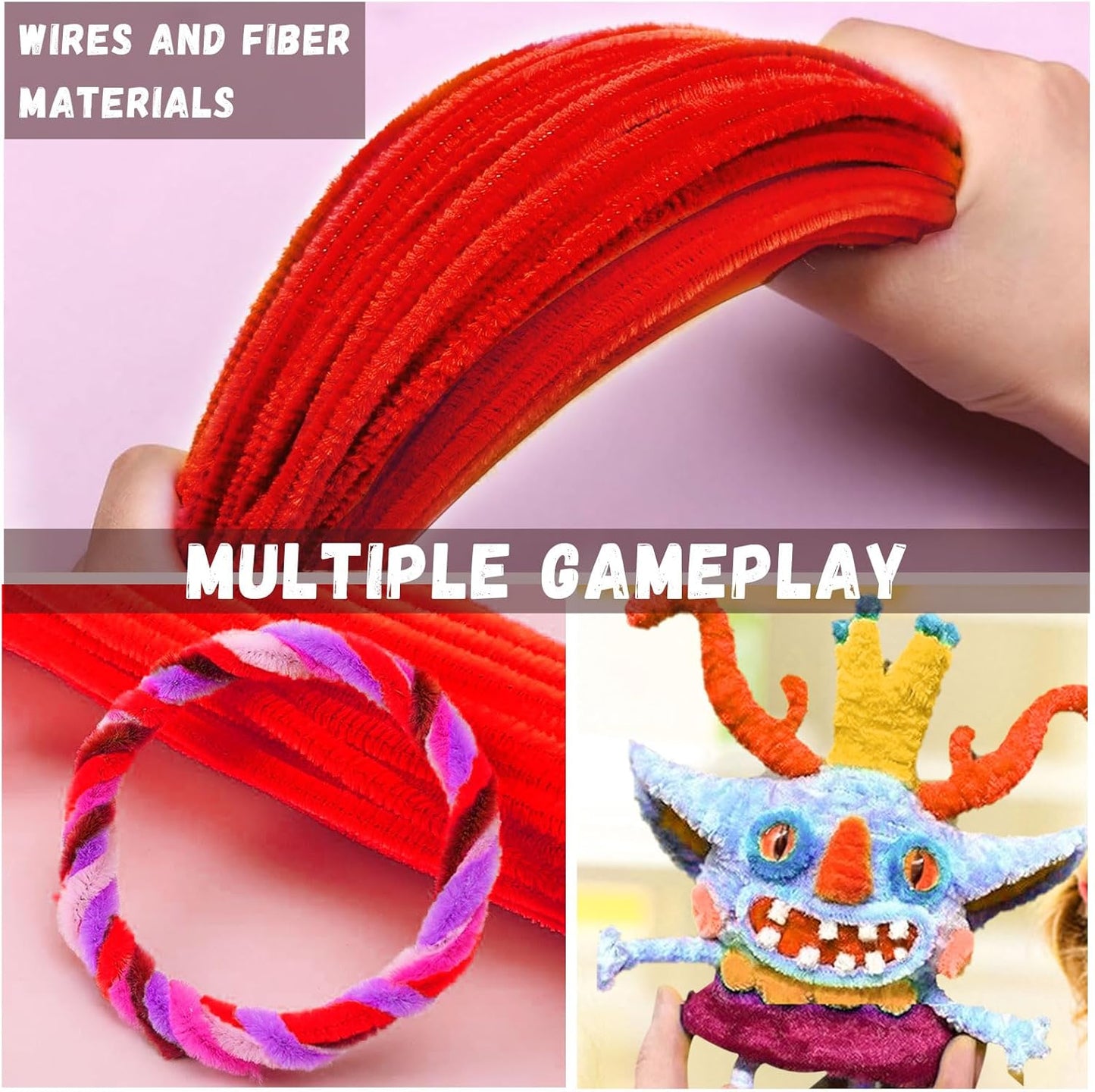 Red Pipe Cleaners Craft Supplies - Craft Pipe Cleaners & Chenille Stems for DIY Arts & Crafts Projects, Kids Toys & Games, Christmas Gifts & Decorations