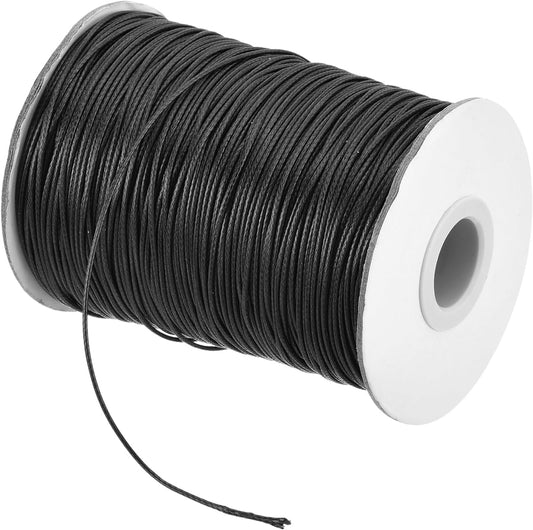 MECCANIXITY Waxed Cord 1mm Waxed Polyester Cord 175 Yard Wax String for Bracelet Making,Necklaces, Beading,Jewelry Making and DIY Crafts(Black)
