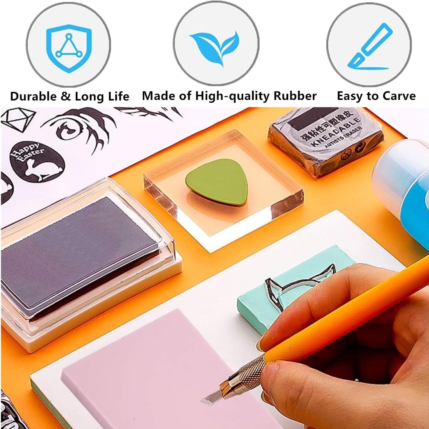 2PCS 4"x6" Pink Rubber Carving Blocks, Soft Rubber for DIY Craft Project, Linoleum Blocks for Printmaking, Stamp Making