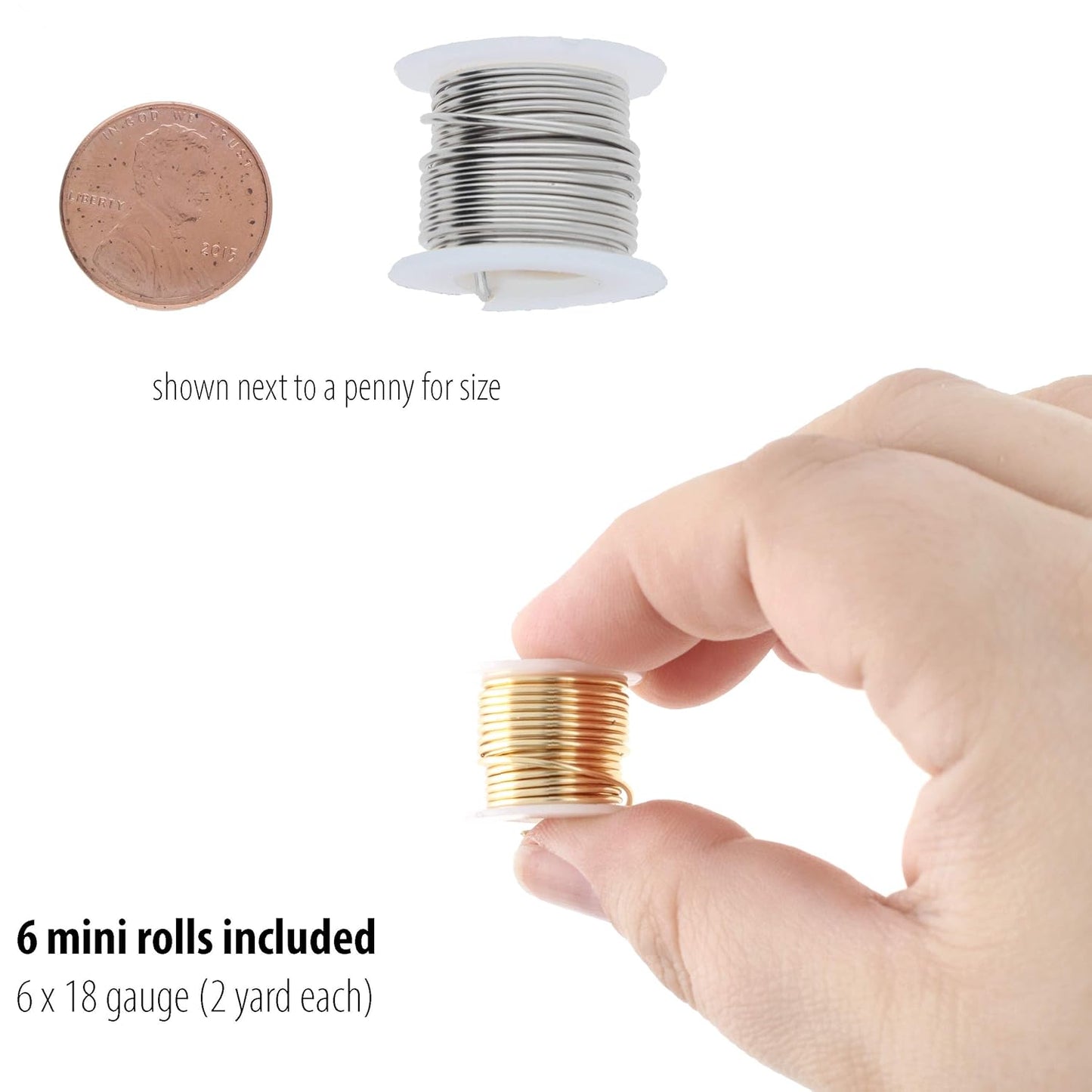 The Beadsmith Craft Wire Assortment - Tarnish-Resistant Copper Wire for Jewelry Making, 6-Pack, 0.75-Inch Mini Spools, 2 Yd Each, 18-Gauge, Assorted Colors, Medium Temper