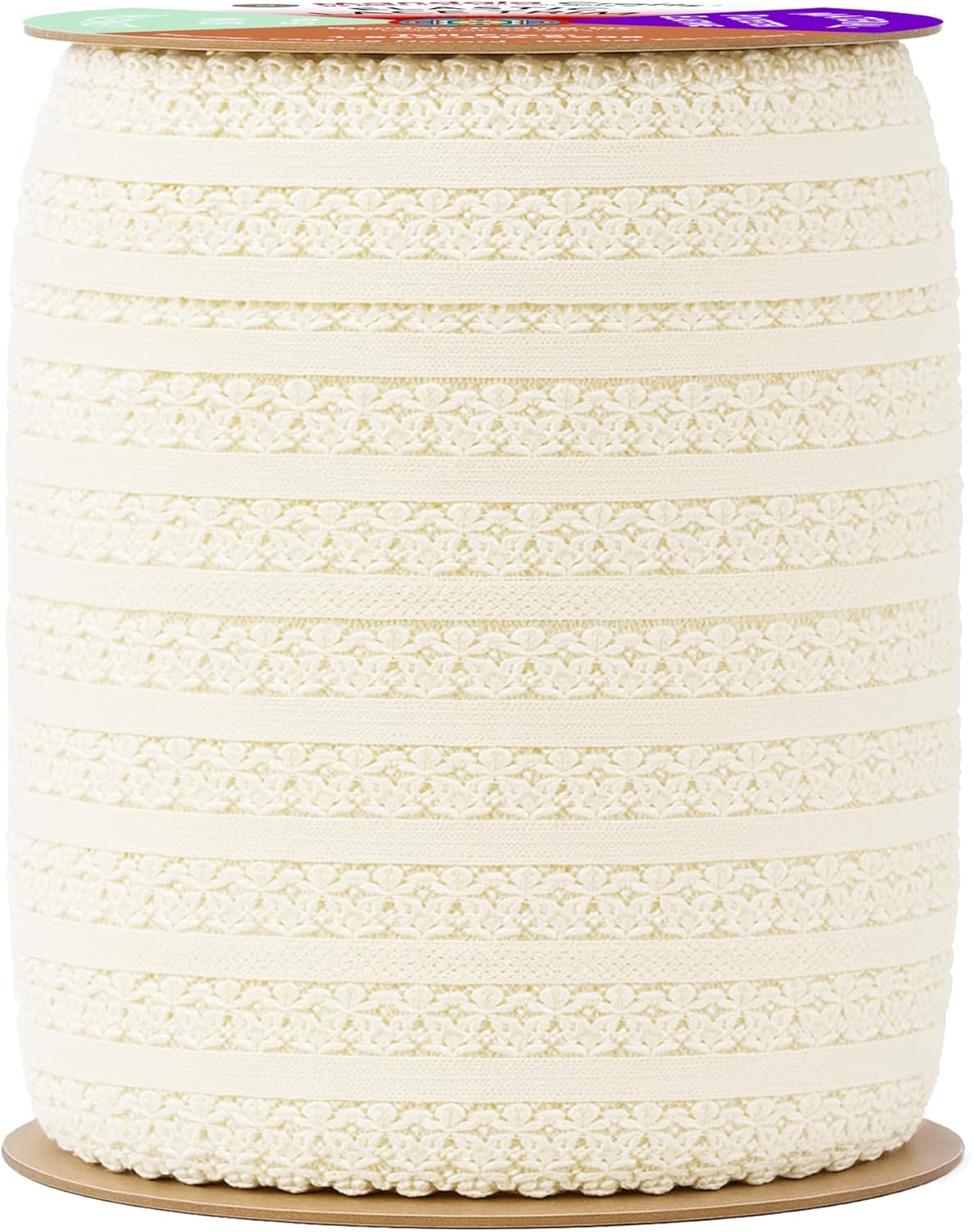 Mandala Crafts Ivory Stretch Lace Soft Elastic Trim Roll - 55 Yards 1 Inch Wide Stretchy Frilly Picot Ribbon for Sewing Lingerie, Headbands, Underwear, and Crafts