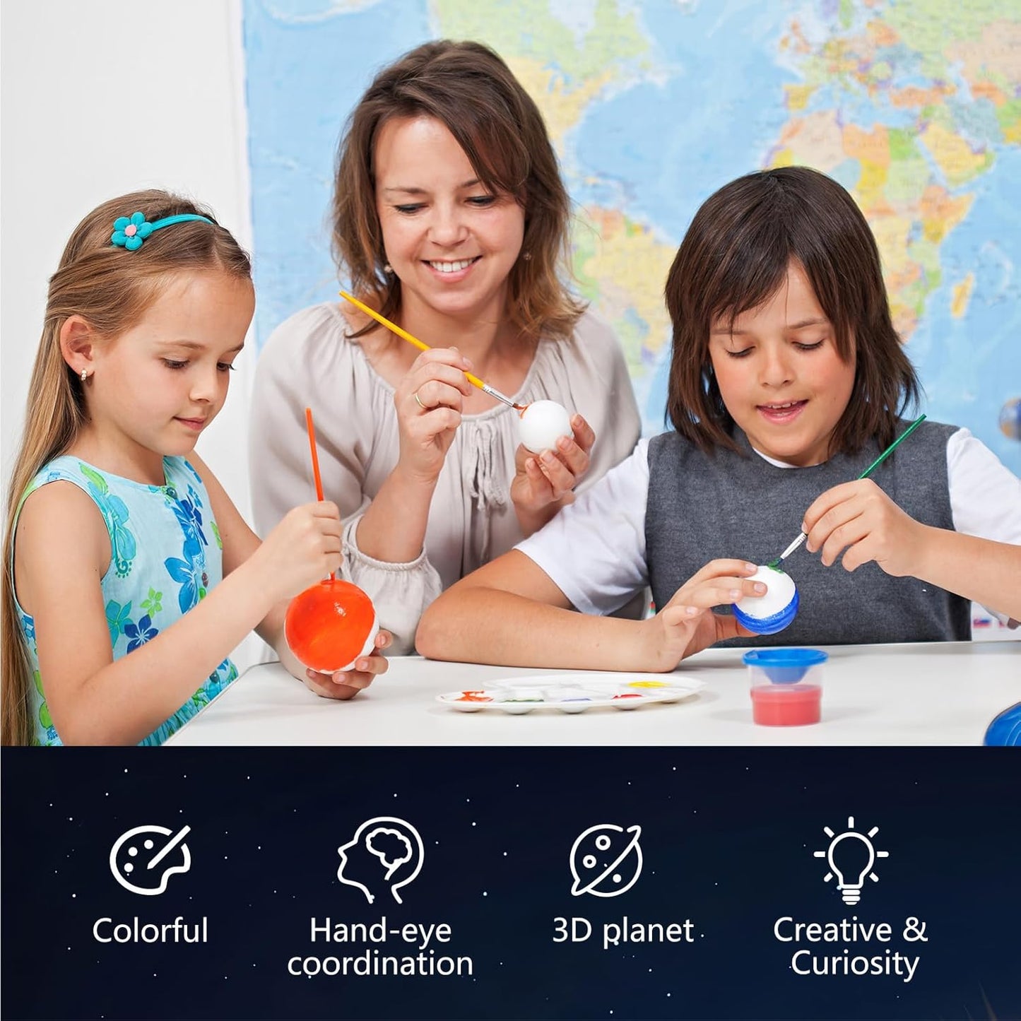 Pllieay Solar System Model Kit, 3D Solar System Kit with Display Board, 17 Foam Balls, 12 Color Pigments, Brushes, Palette, DIY Planets Model Toy for Kids School Science Projects
