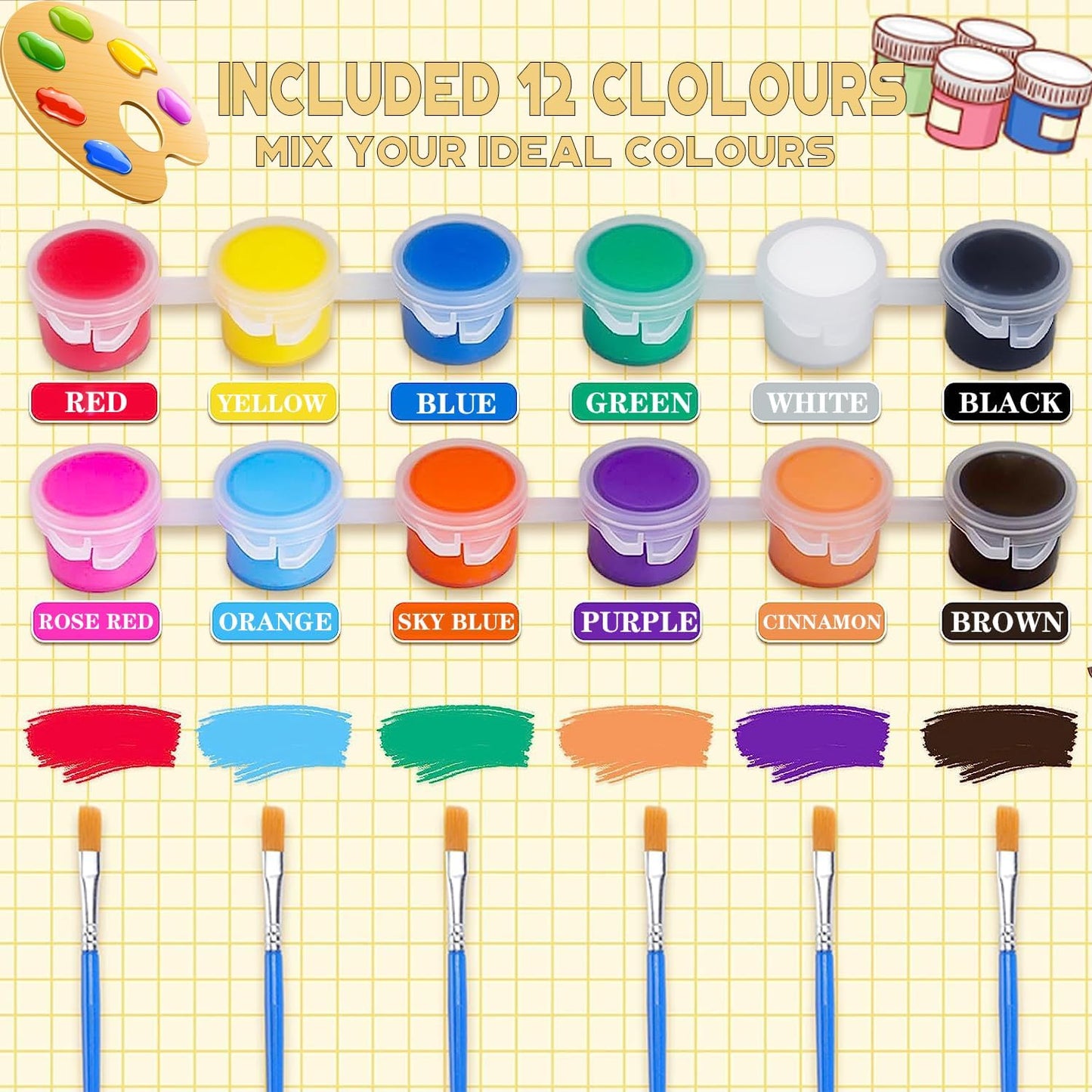 145 Pcs Mini Acrylic Paint Set for Kids, 12 Colors Washable Acrylic Paint Strip with 5 Paint Tray for Kids&Adults Craft Paint, with Mini Paint Strips for Easter Eggs Art Craft Painting Easter Gifts