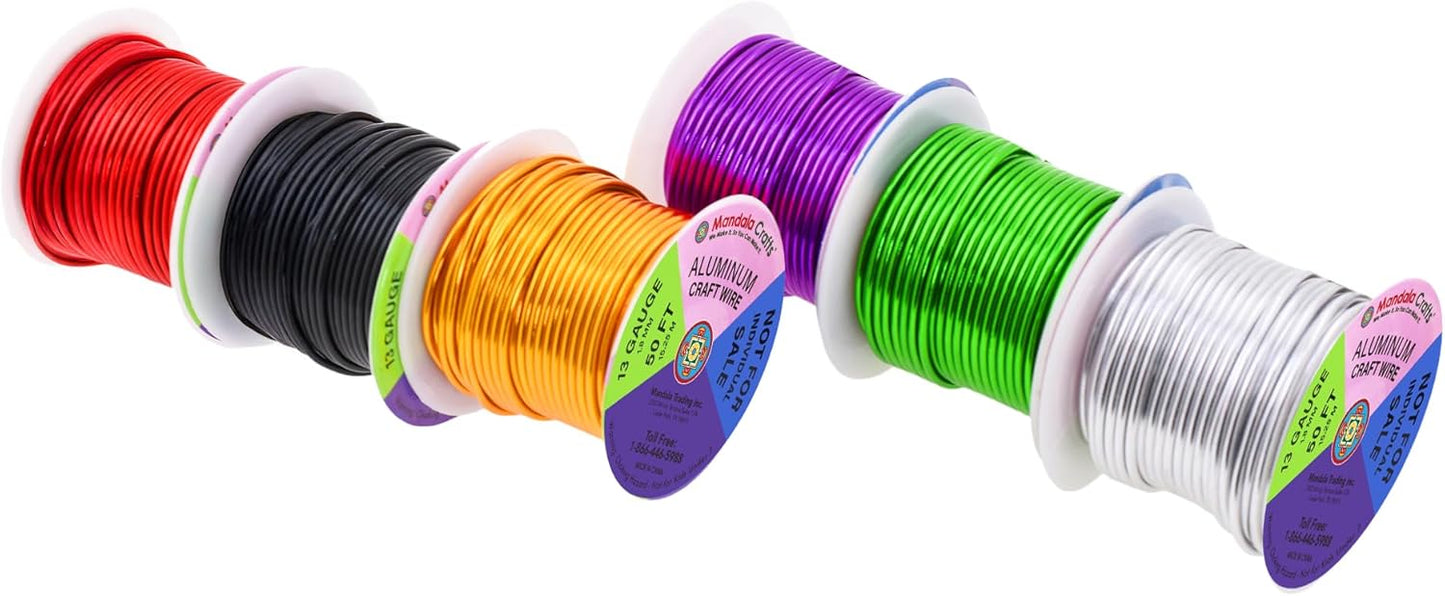 Mandala Crafts 13 Gauge Anodized Aluminum Craft Wire for Jewelry Making - 300 FT Colored Flexible Silver Black Gold Purple Red Kelly Green Wire - Bendable for Bonsai Armature Crafting Sculpting