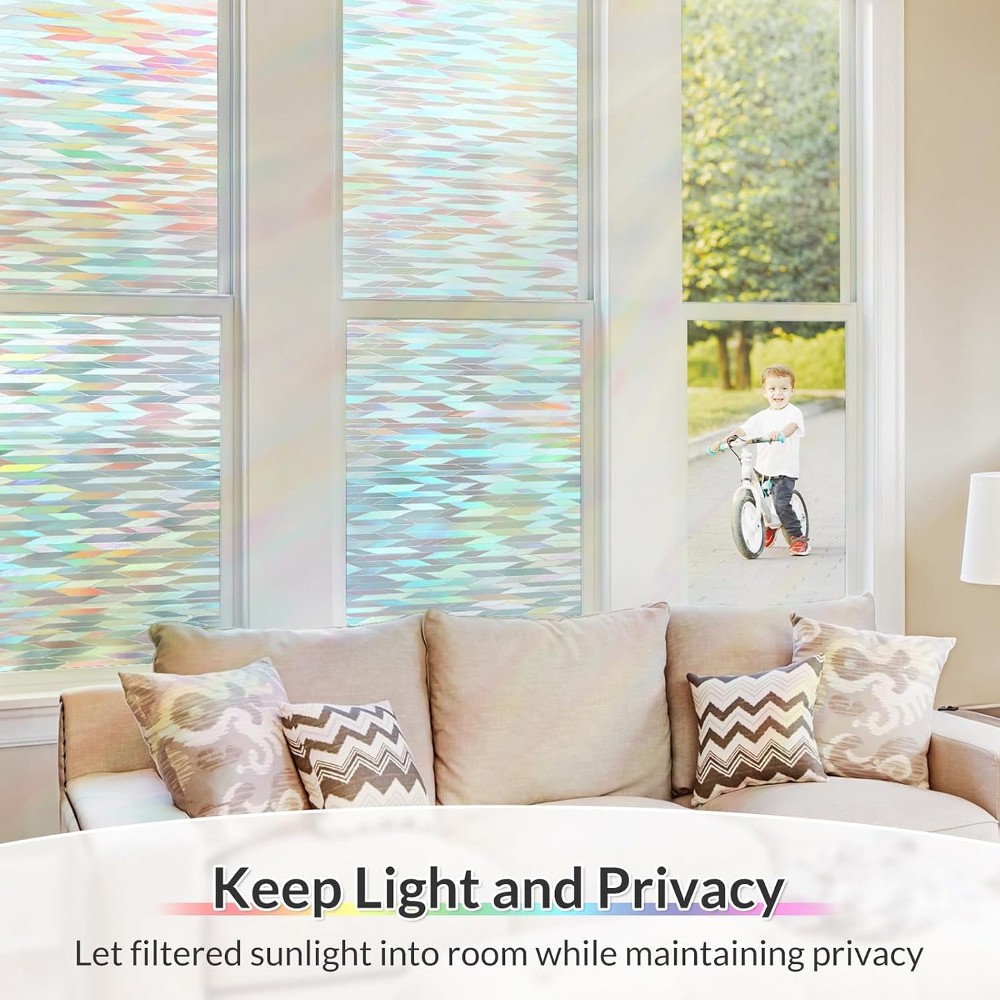 rabbitgoo Window Privacy Film with Installation Tools, Stained Glass Window Film Rainbow Prism Decorative Glass Clings for Home Decor, Static Cling Covering Sun Blocking, 23.6" x 118.1"