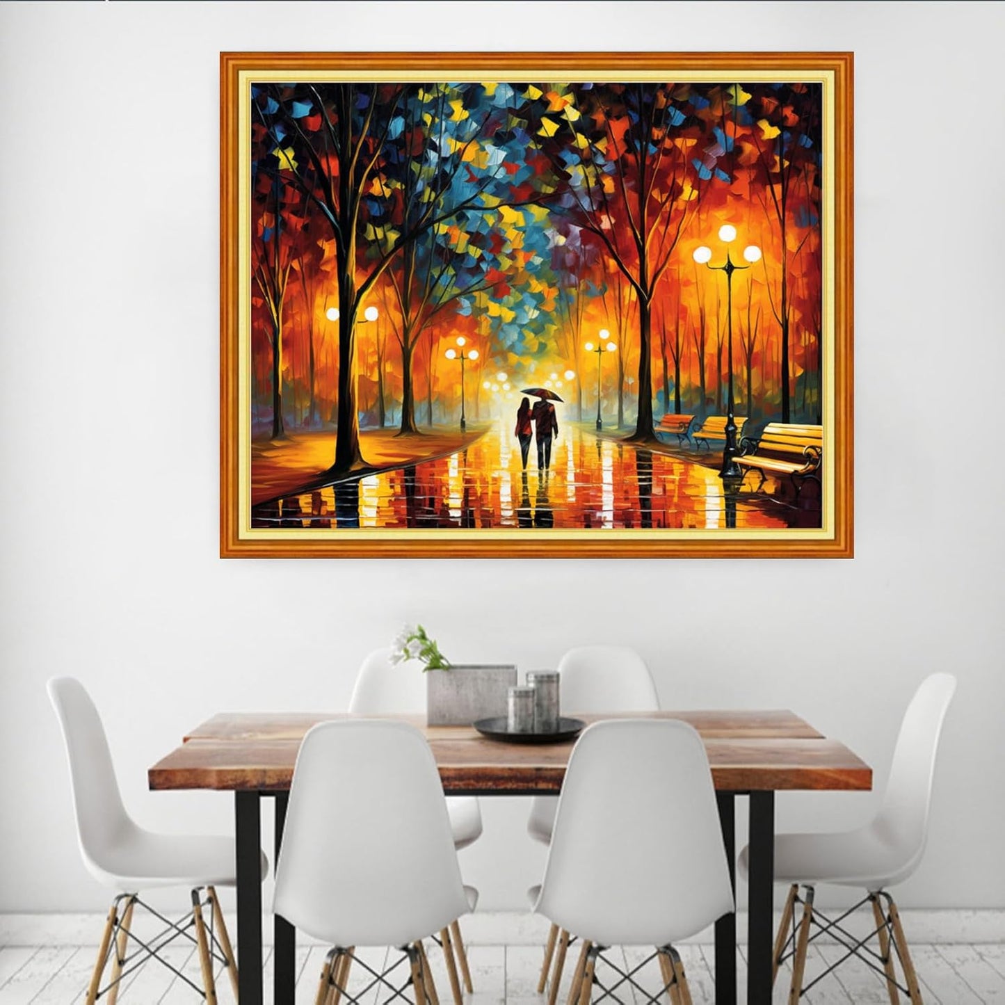 Dooxvey Cross Stitch Kits for Adults, 16x20 inch, Embroidery Kits, Modern, Unisex, All Seasons, Cotton, People, Strolling on a Rainy Night
