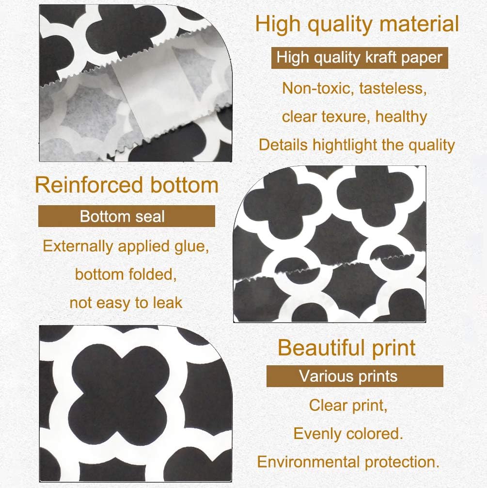 KEYYOOMY 200 Pcs Black Candy Buffet Bags - Small Polka Dot Paper Treat Bags for Wedding & Birthday Party (5 x 7 inch)