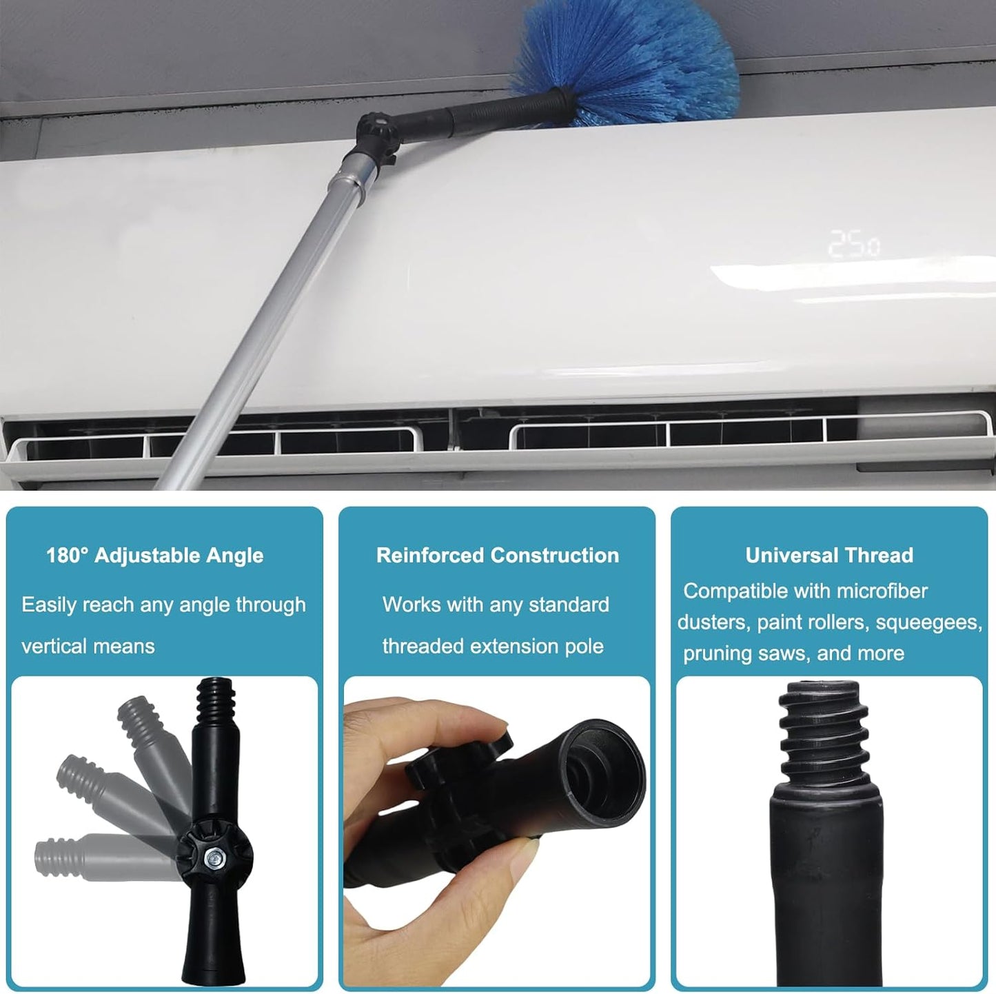 2 Pack Universal Joint Angle Adaptor for Telescoping Extension Pole, Versatile for Window Cleaning, Gutter Cleaning, Light Bulb Changing, Painting Threaded Extension Pole