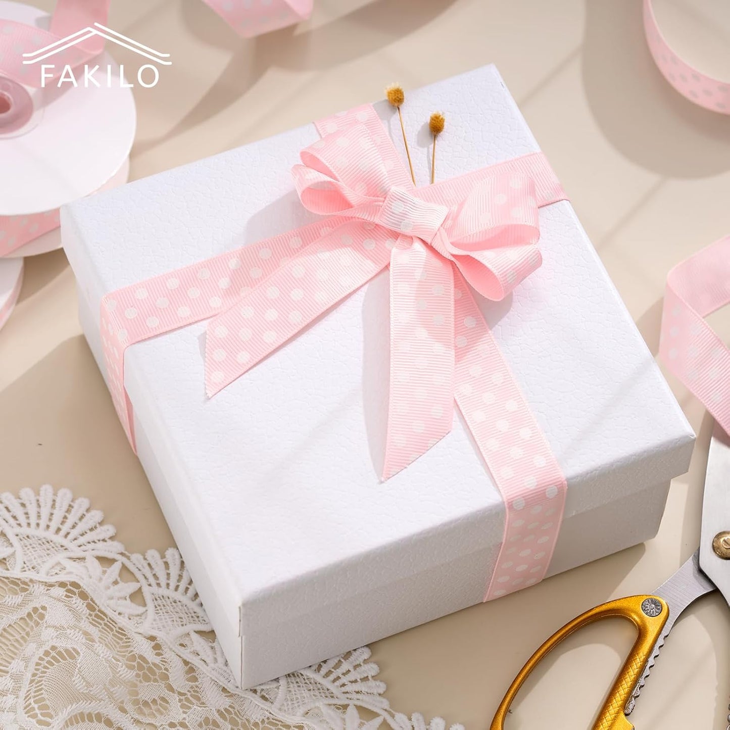 Polka Dot Grosgrain Ribbon 3/4 Inch, 25 Yards Spool Pink and White Dot Craft Ribbon for Christmas Gift Wrapping DIY Crafts Hair Bows Wedding Party Decor Sewing and Home Decoration