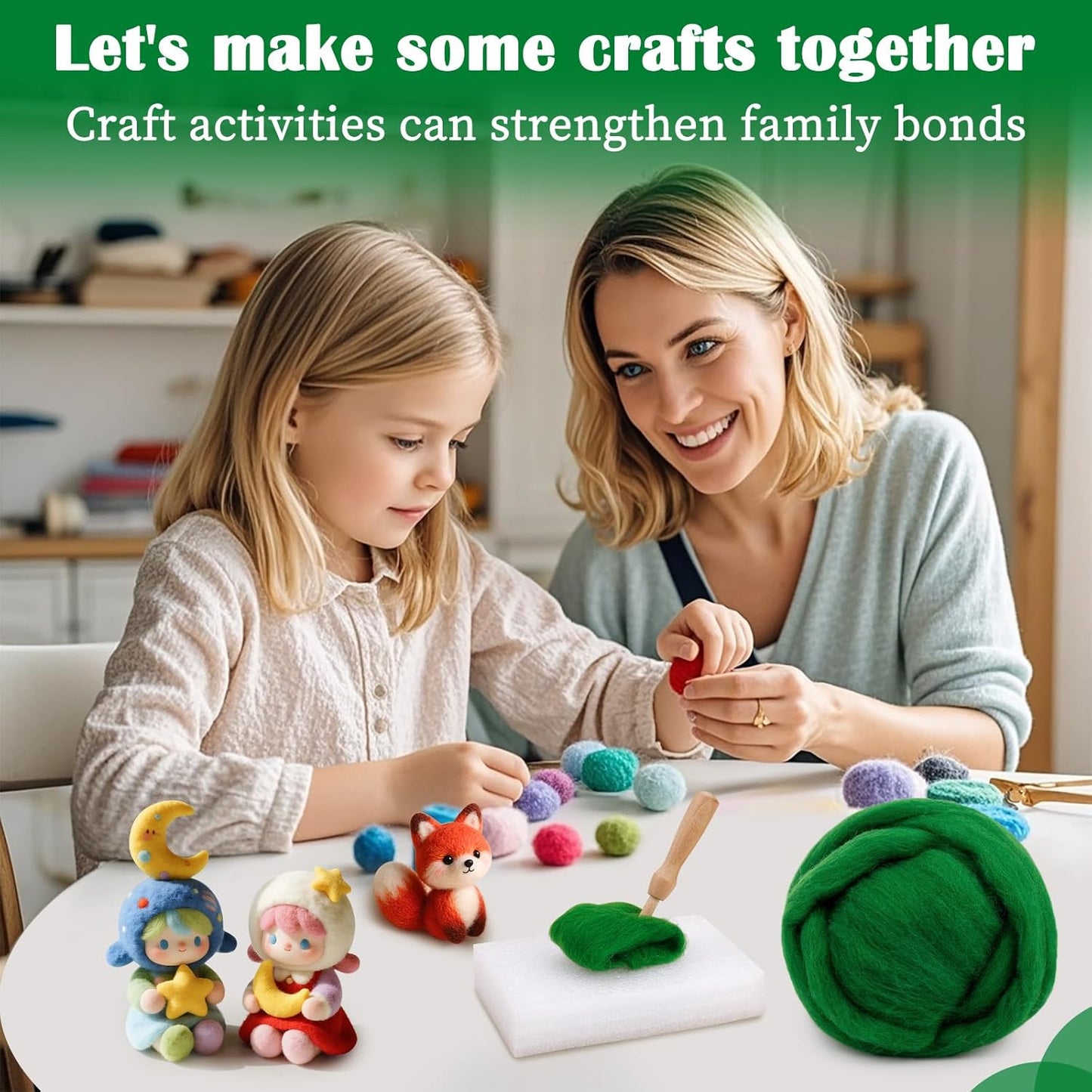 Mayboos Wool Roving Yarn, 1.76oz Colored Natural Wool Roving,Wool Felting Supplies Pure Wool Chunky Yarn for Wet Felting handcrafts and Spinning (Green Color)