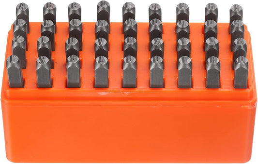 HARFINGTON 36pcs Metal Stamping Kit 5/32" (4mm) Steel Uppercase Letter and Number Punch Set (A-Z / 0-8 / "&" Symbol) Punch Press Tool with Case for Imprinting Metal Plastic Wood Leather