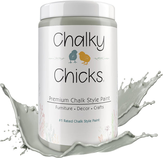 Chalky Chicks All-in-One Chalk Paint for Furniture or Cabinet - 32 Fl Oz - Matte Finish Normandy (Light Gray) for Metal, Wood Furniture Paint - No Sanding All-in-One for Home Decor & Crafts, USA Made