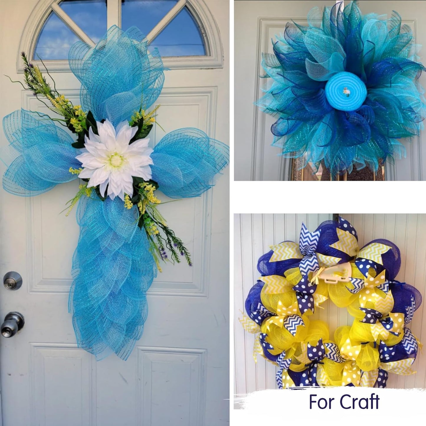 TONIFUL 2 Rolls 10 Inch Light Blue Decorative Mesh Ribbbon Rolls, Fabric Mesh for Mesh Wreath Supplies, Front Door Wreath Crafts Tree Decor Christmas NewYears Halloween Decoration (10 yds/roll)