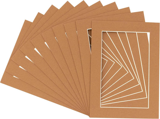 Pack of 25 Acid Free 11x14 Mats Bevel Cut for 8.5x11 Photos - Aged Oak Brown Precut Matboards For Pictures, Photos, Framing - 4-ply Thickness