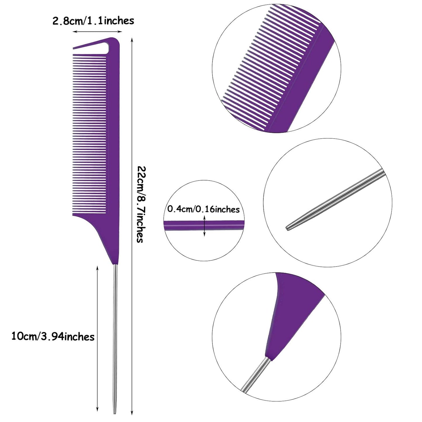 Magnetic Wrist Sewing Pincushion Wrist Magnetic Pin Holder Wristband Pin Cushion Holder with 3 Pieces Stainless Steel Pintail Comb Rat Tail Comb for Hair Clips Sewing, Daily Hand Sewing (Purple)