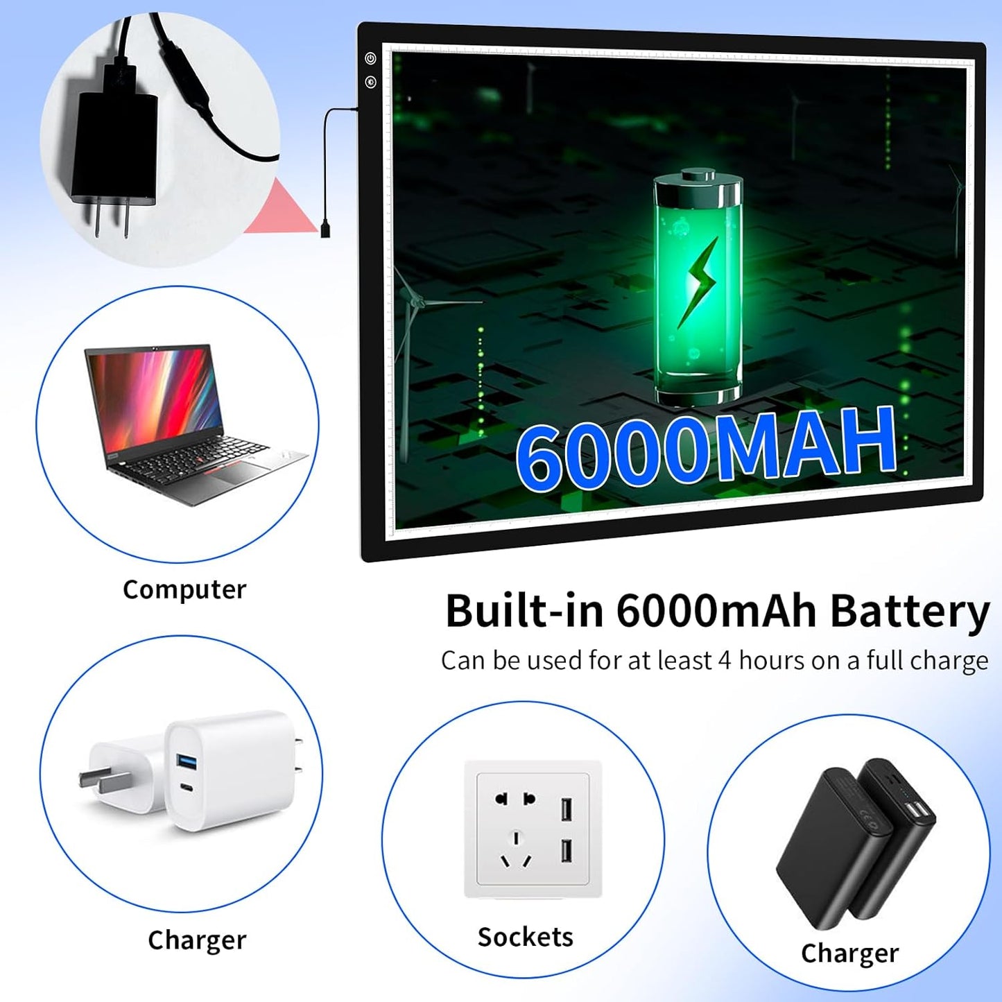 Luxjoyful A1 Extra Large Light Board for Diamond Painting,LED Rechargeable Light Pad with Built-in 6000mAh Battery,3 Color Stepless Dimming,Light Box for Tracing,Diamond Painting,Drawing,Vinyl Weeding