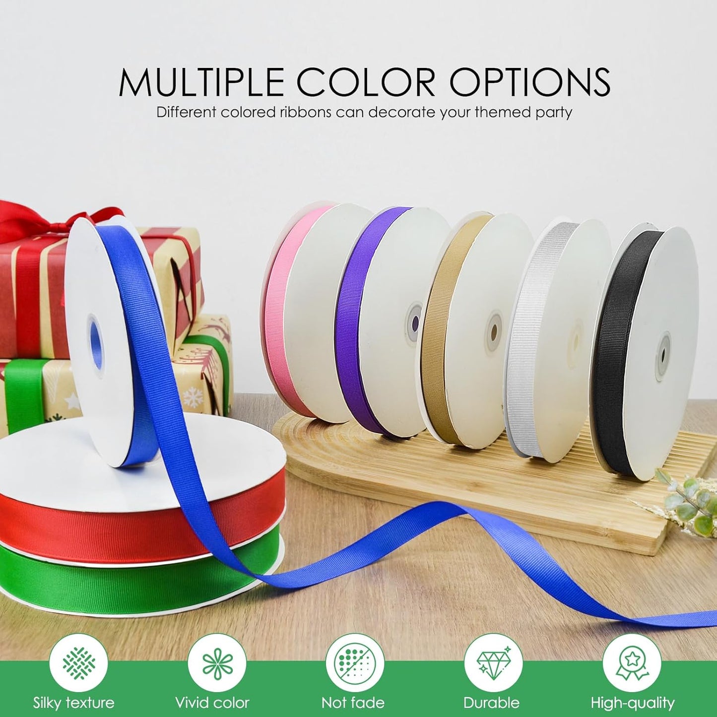 100 Yards 5/8 inch Grosgrain Ribbon, Solid Color Fabric Ribbon Perfect for Gift Wrapping, Wedding, Handmade Bows, Floral Bouquets and Party Decoration(Green)