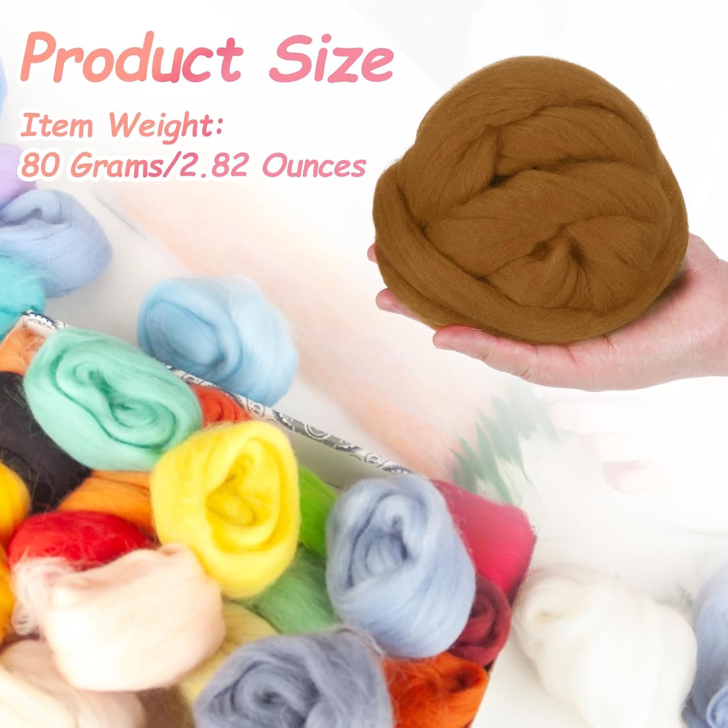 PATIKIL Wool Roving Yarn, 80G/2.82OZ Soft Felting Wool Pure Chunky Roving Yarn Bulk for Needle Felting Knitting Blanket Spinning Weaving DIY Craft, Khaki