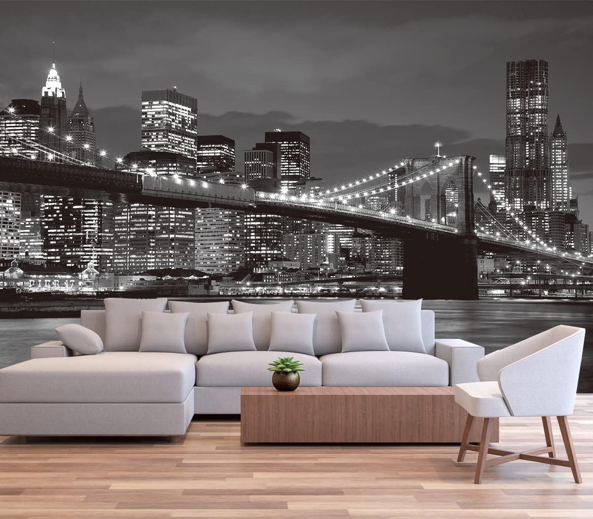 Brooklyn Bridge and New York City Wall Murals Large Photo Wallpaper Murals for Wall Living Room Bedroom Dining Room(Not Self-Adhesive) 151inchx105inch (385x268cm)