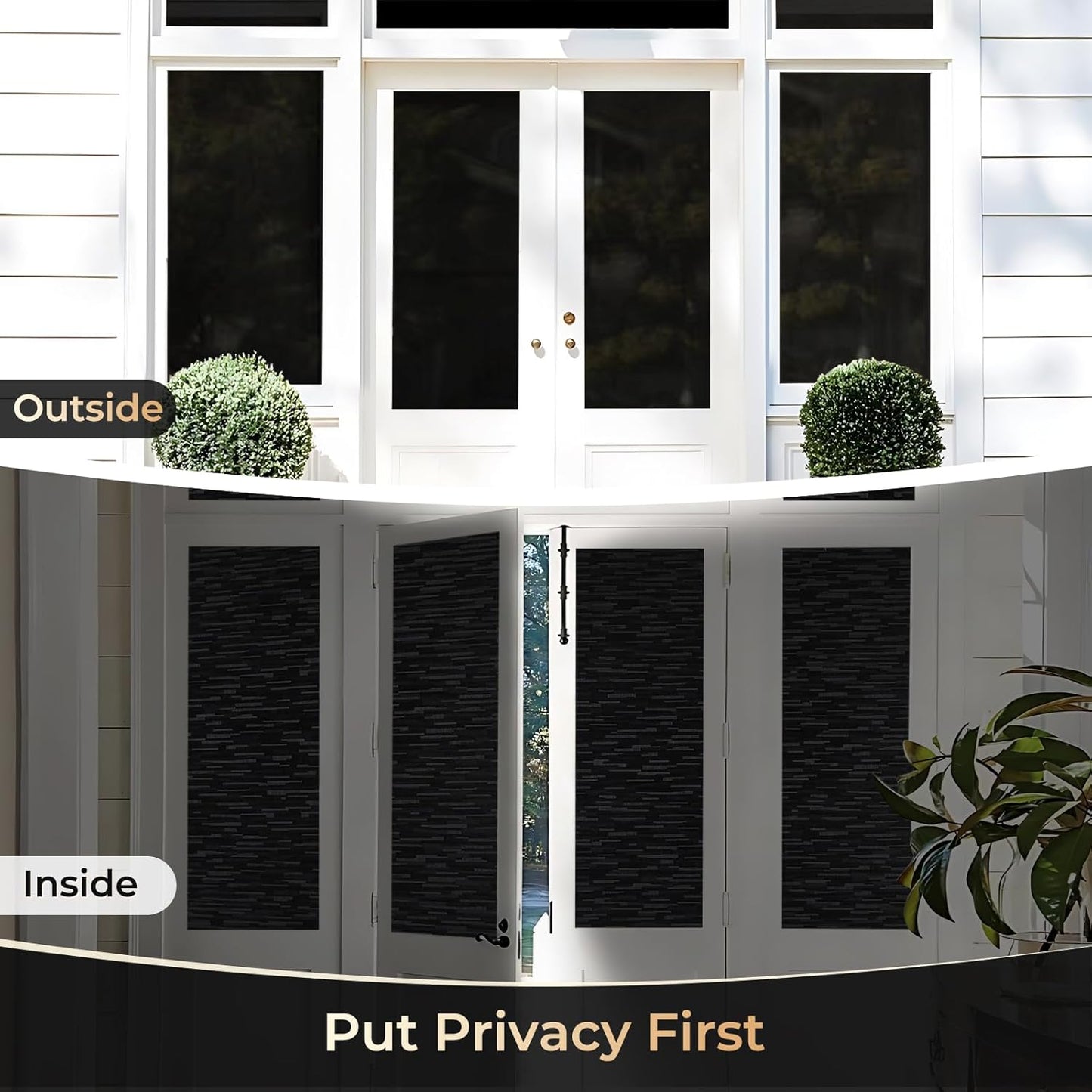 rabbitgoo Blackout Window Film, Sun Blocking Privacy Film for Room Darkening, Removable Black Out Vinyl Cover Tint for Home Day Sleep, Anti-UV Frosted Glass Clings, Black, 23.6 x 157.4 Inches