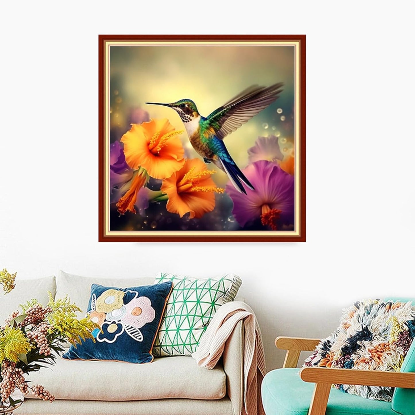 Foxdiviy Stamped Cross Stitch Kits Full Range of Embroidery Needlework Starter Kits for Beginners Adults 11CT Embroidery Patterns Art Crafts DIY Needlepoint Kits-Hummingbird Flowers 18x18 inch