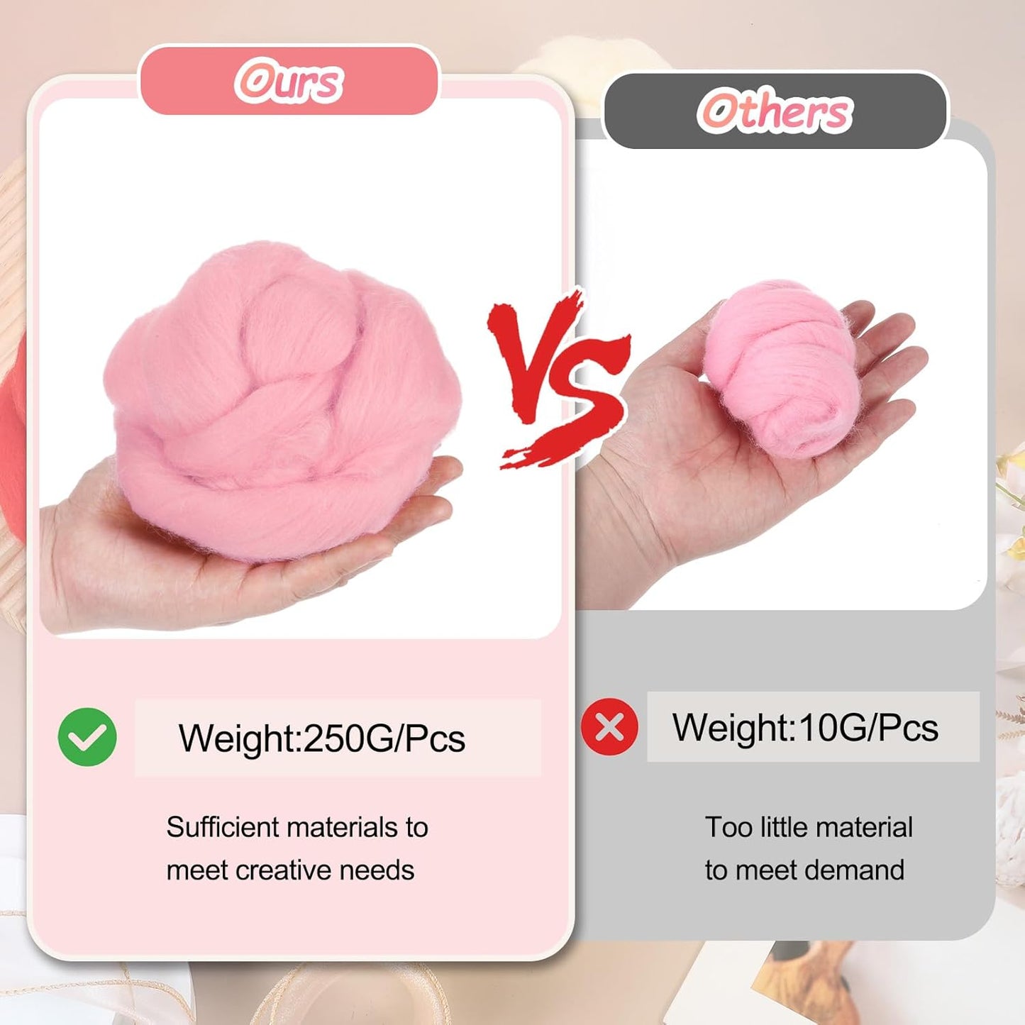 PATIKIL Wool Roving Yarn, 250G/8.8OZ Felting Wool Pure Roving Yarn, Rose Red