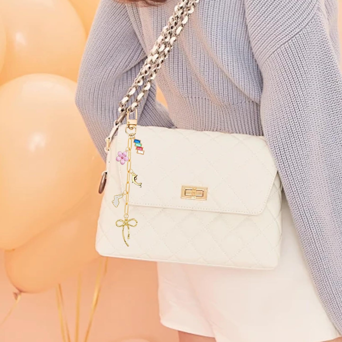 MORWLAT 281 PCS Gold DIY Keychain Making Kit Cute Bag Charm Kit 60 Charms 8 Keychain Clips with Key Ring Swivel Snap Hook Lobster Claw Clasps 200 Jump Ring Jewelry Plier DIY Set Women Craft (60)