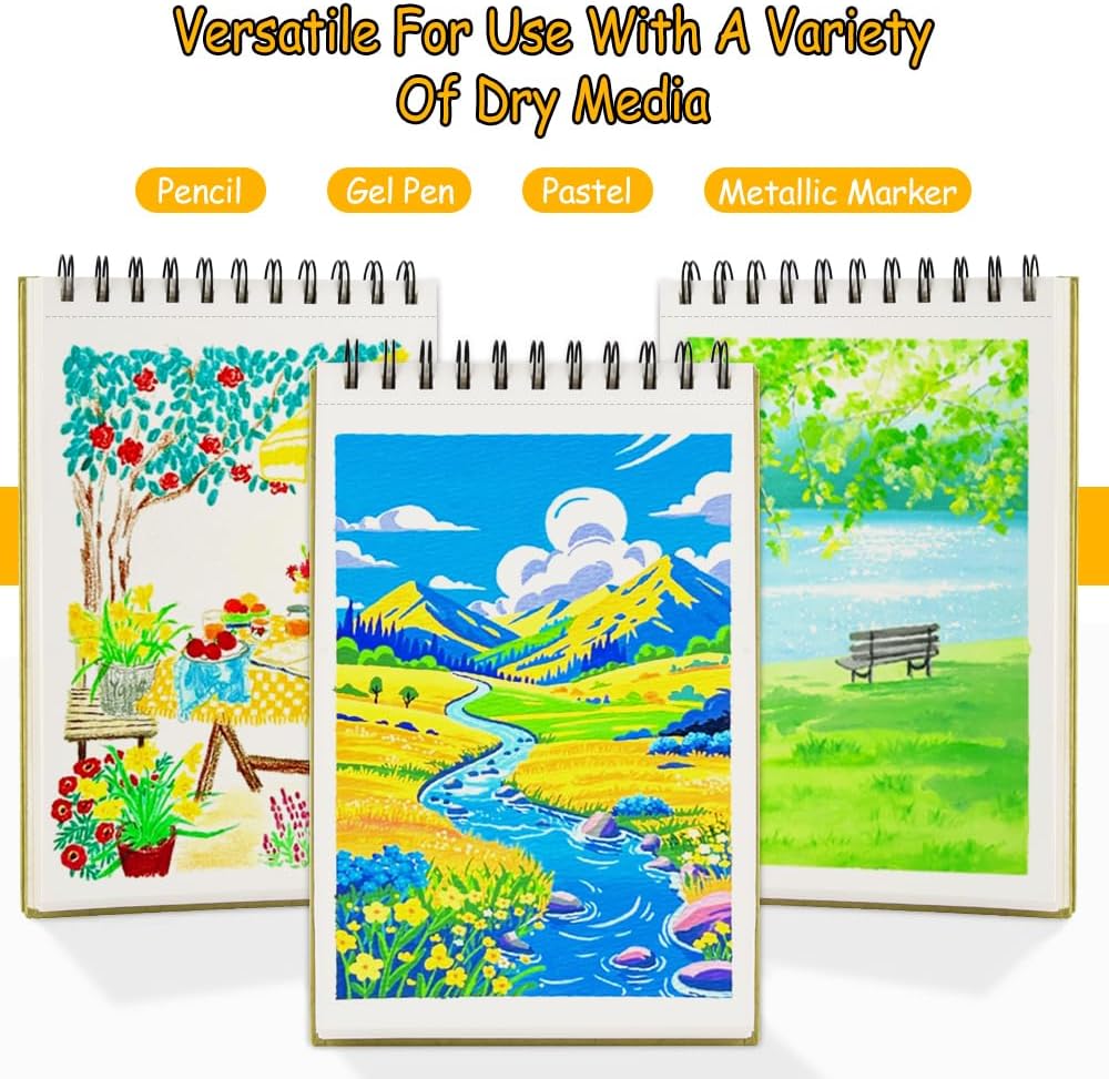 8.3x5.8 Sketch Book, Top Spiral Bound Sketch Pad, 60sheets 92lb/150gsm Nature White Paper, Acid-Free Mixed Media Paper for Painting, Dawing & Art Supplies.N-Green