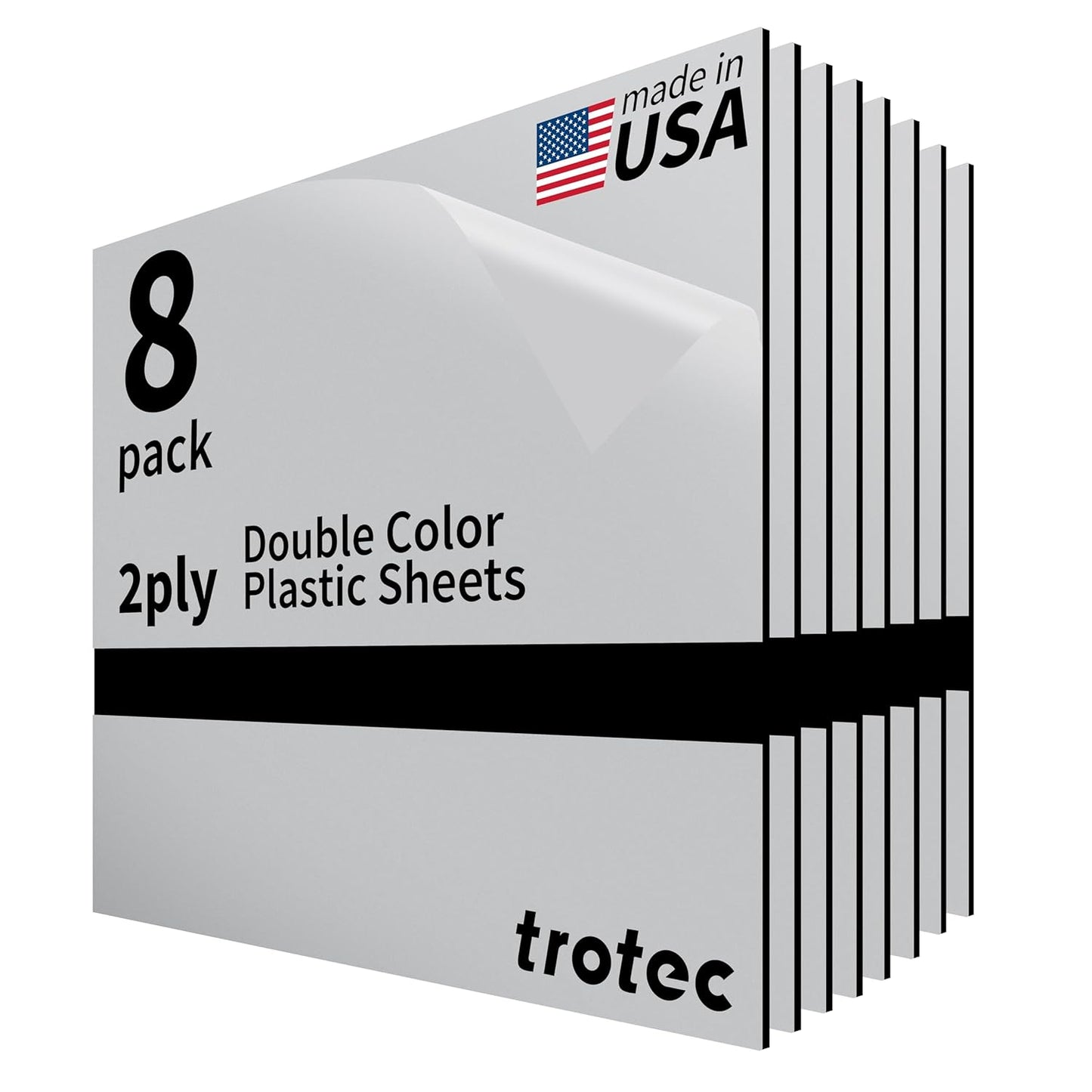 Trotec | Metallic Looking Acrylic Sheet | 12"x12"x1/16, 8 Pcs | Smooth Silver/Black | Metallic Finish - Scratch Resistant for Laser Engraving & Cutting,Printing,Glowforge,Name Plate | USA Made