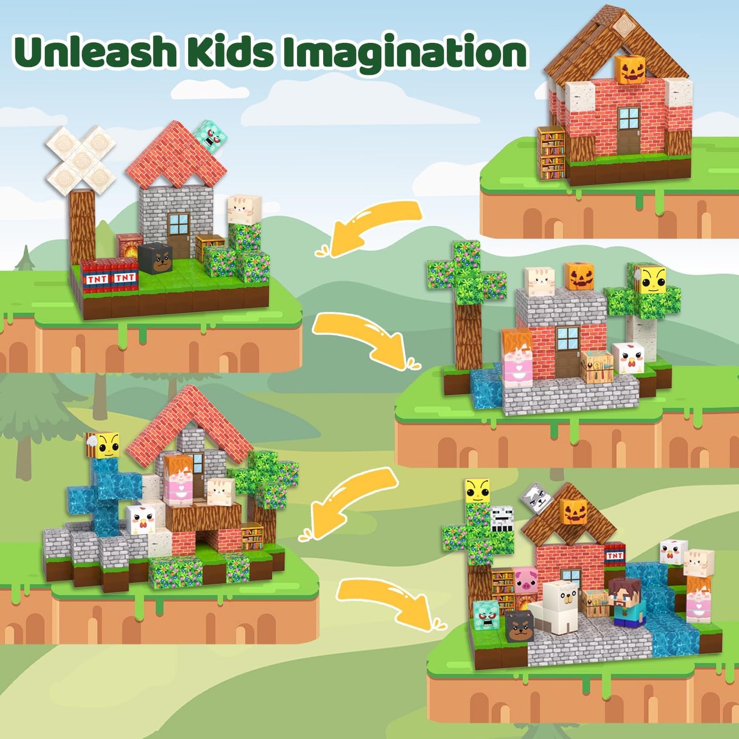 Magnetic Blocks, Magnetic Tiles Building Blocks, Magnet Cubes STEM Sensory Game Toys Christmas Birthday Gifts for Kids Boys Girls Age 3+ (Forest H)