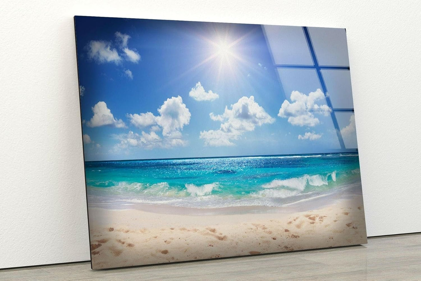 My Photostation.com 28Wx18H'' Summer Beach Landscape Glass Wall ArtTempered Glass Printing Wall Decor Large Wall Art Wall Hangings