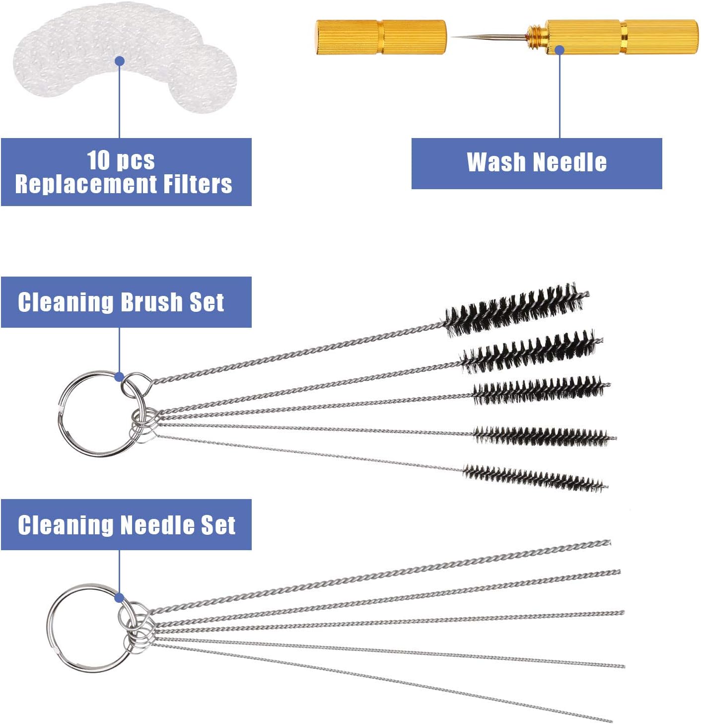 AGPTEK Airbrush Cleaning Kit - Glass Cleaning Pot, Filters, Scraper Needle, Tube Brushes