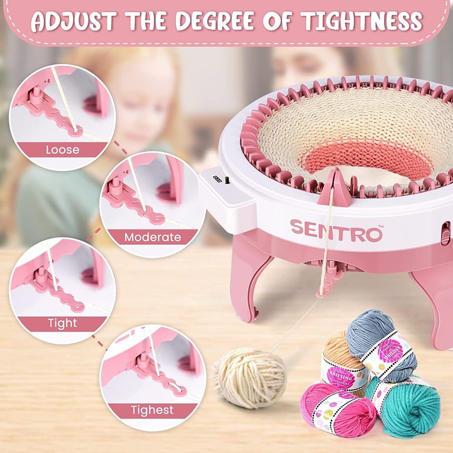 SENTRO 48 Needles Knitting Machine with Row Counter and Plain/Tube Weave Conversion Key, Efficiently DIY Scarf Hat Sock (48 Pink)